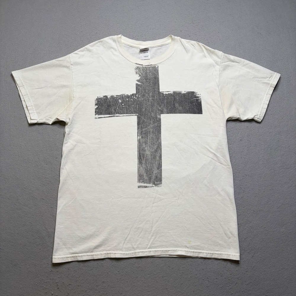 Gildan T-Shirt Mens Large White Michael W. Smith Cross Graphic Y2K Christian Tee